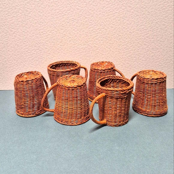 Set of 6 Woven Rattan Wicker Style Mugs - Vintage - Rustic - Cottage - Country - Picture 2 of 6